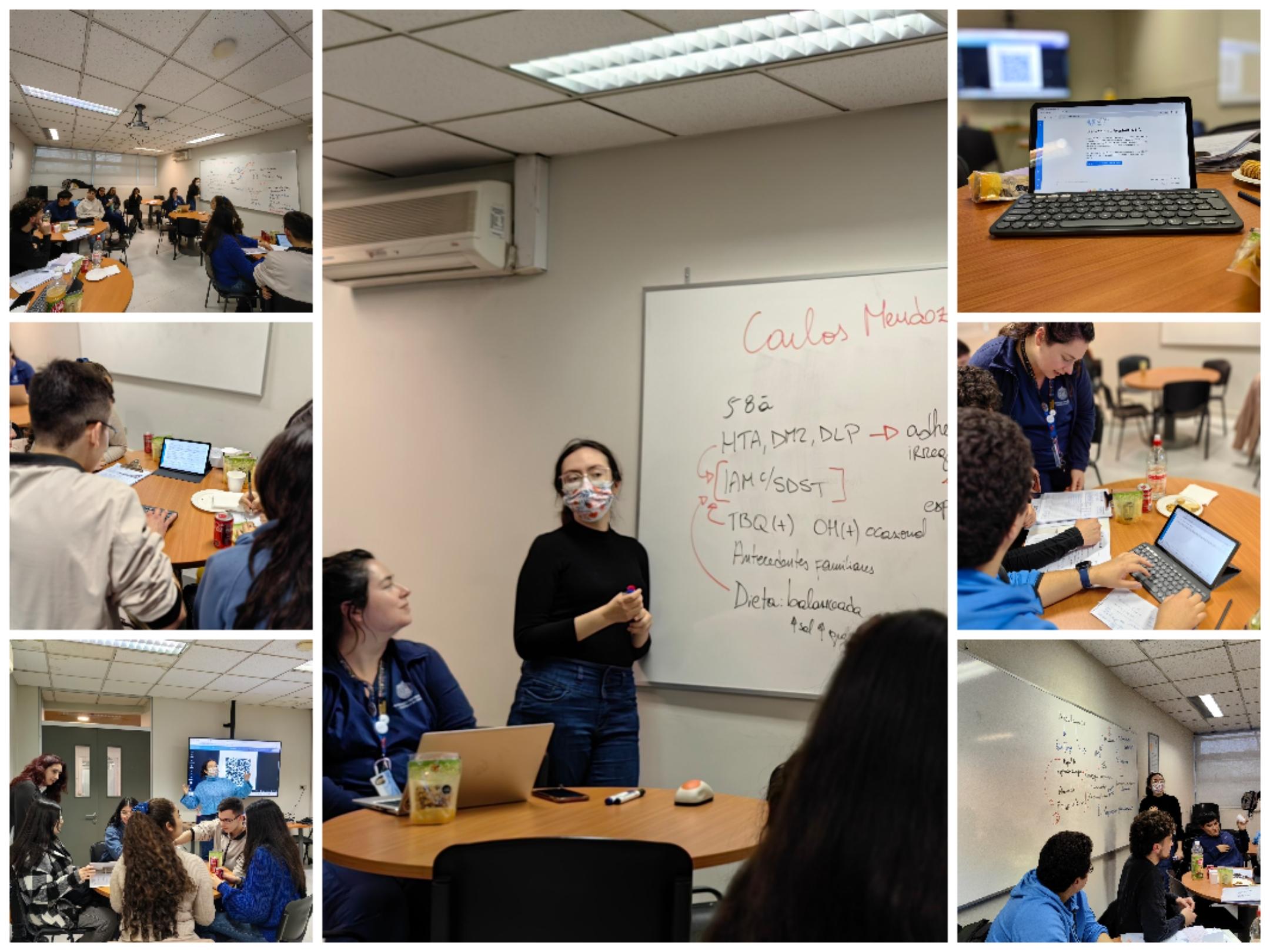 Estudiantes de Enfermería trabajando con paciente virtual